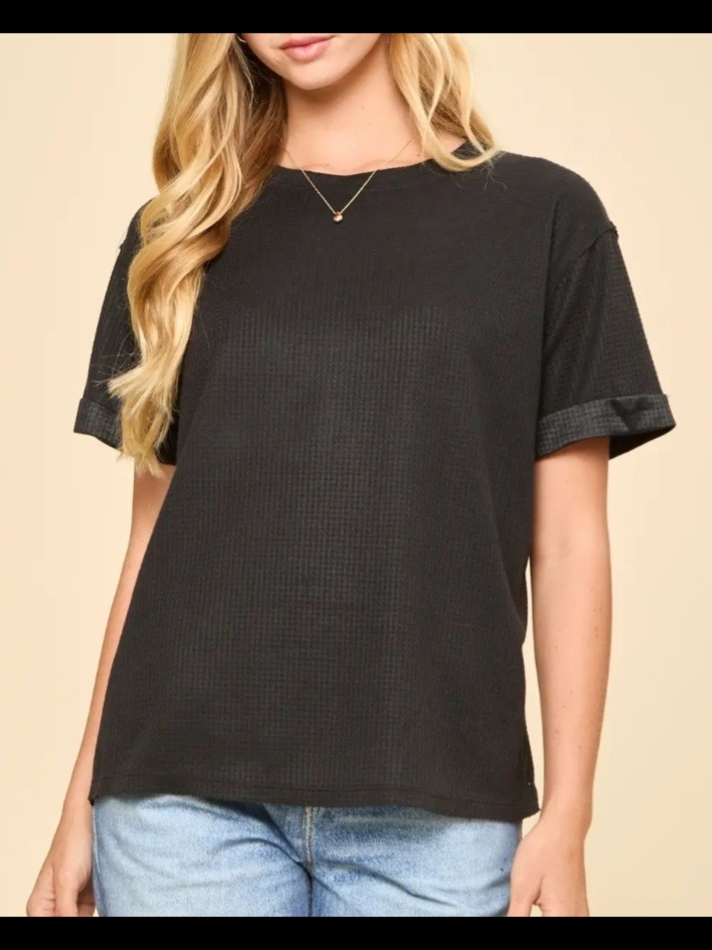 Andree By Unit Black Short-Sleeve Waffle Knit Top-Various